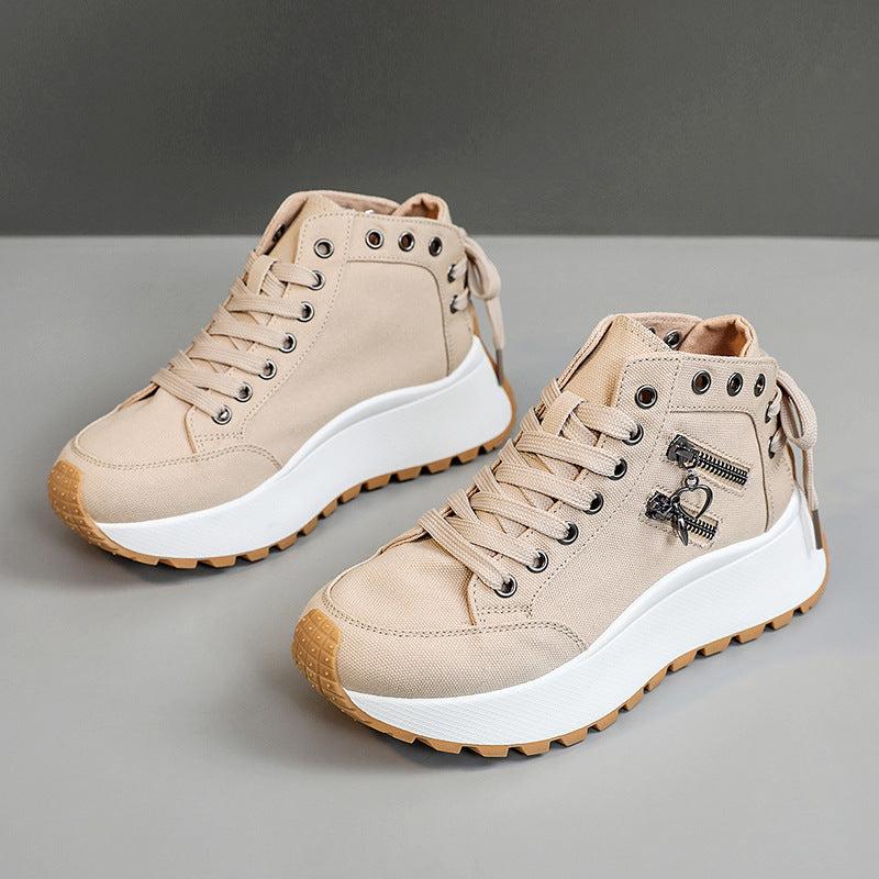 Damen sportive High-Top Sneakers mit modischem Reißverschluss und rutschfester Sohle EB