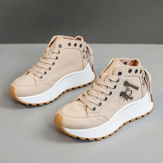 Damen sportive High-Top Sneakers mit modischem Reißverschluss und rutschfester Sohle EB