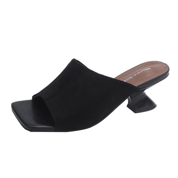 Damen elegante Mules mit strukturiertem Obermaterial und modischem Blockabsatz EB
