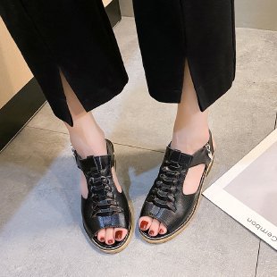 Damen elegante Schnürsandalen mit offener Zehenpartie und modischem Absatz EB
