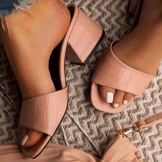Damen Offene High Heel Pantoletten mit elegantem Krokodil-Look EB