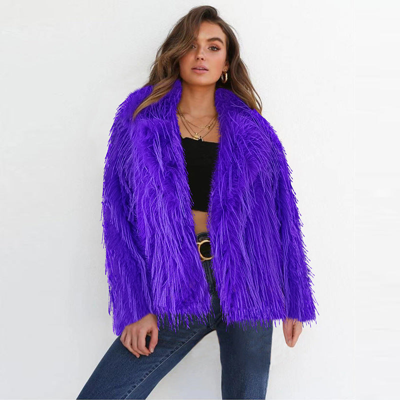 Damen Eleganter Kunstfellblazer mit breitem Kragen EB