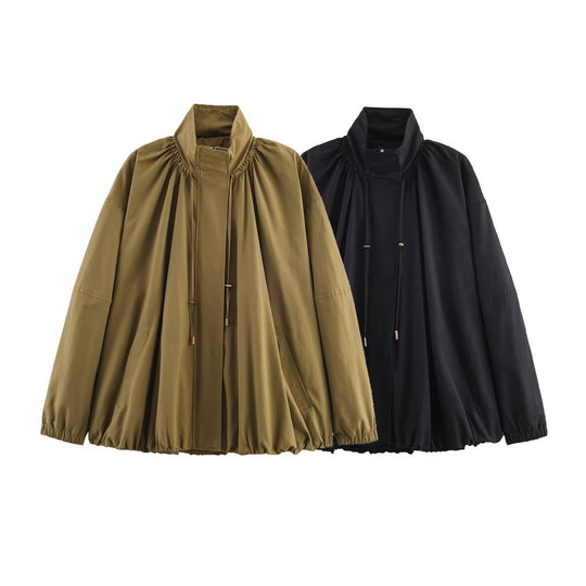 Damen modische Übergangsjacke mit hohem Kragen und lässigem Schnitt EB