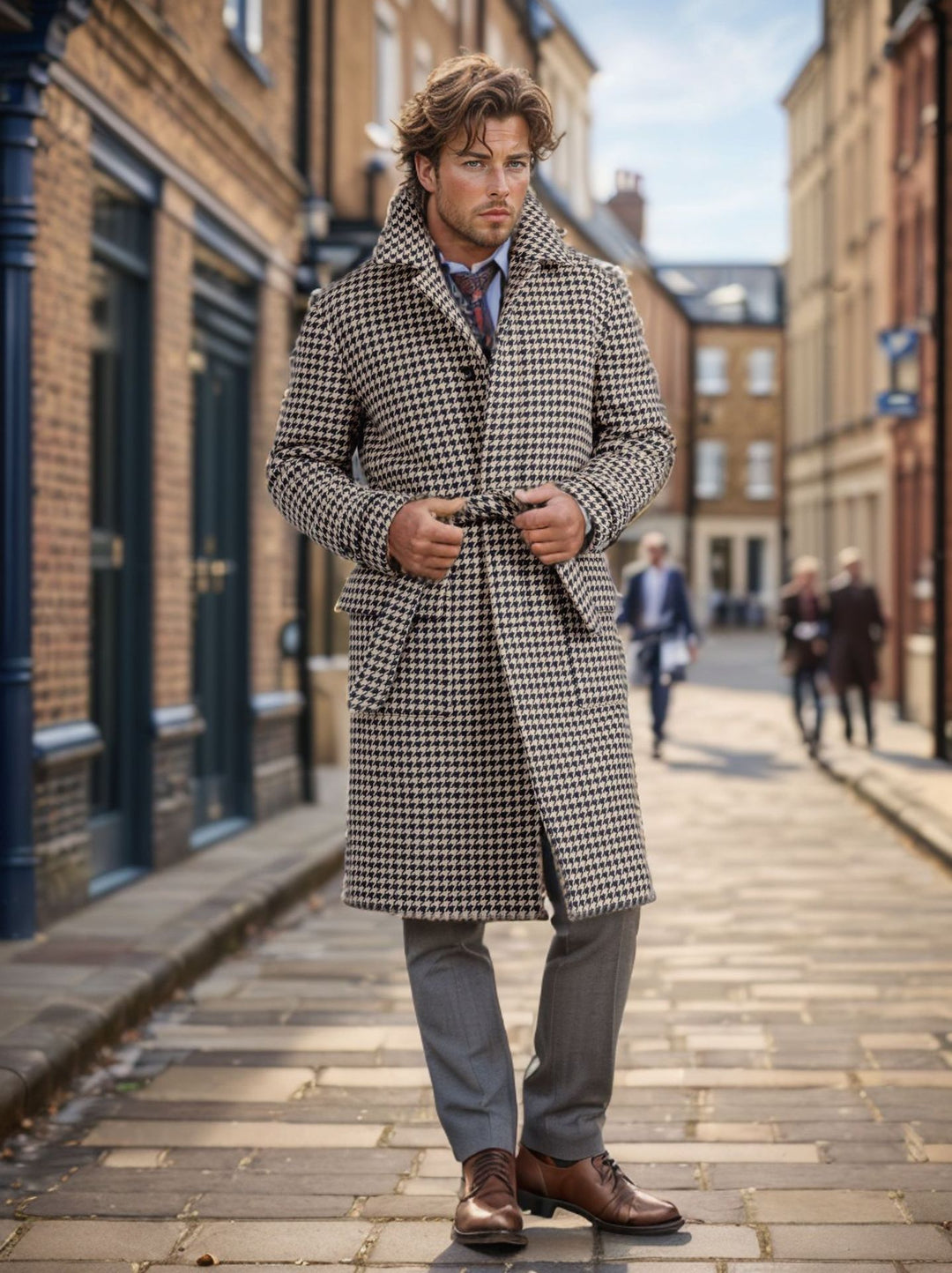 Herren eleganter Langmantel im Hahnentrittmuster EB