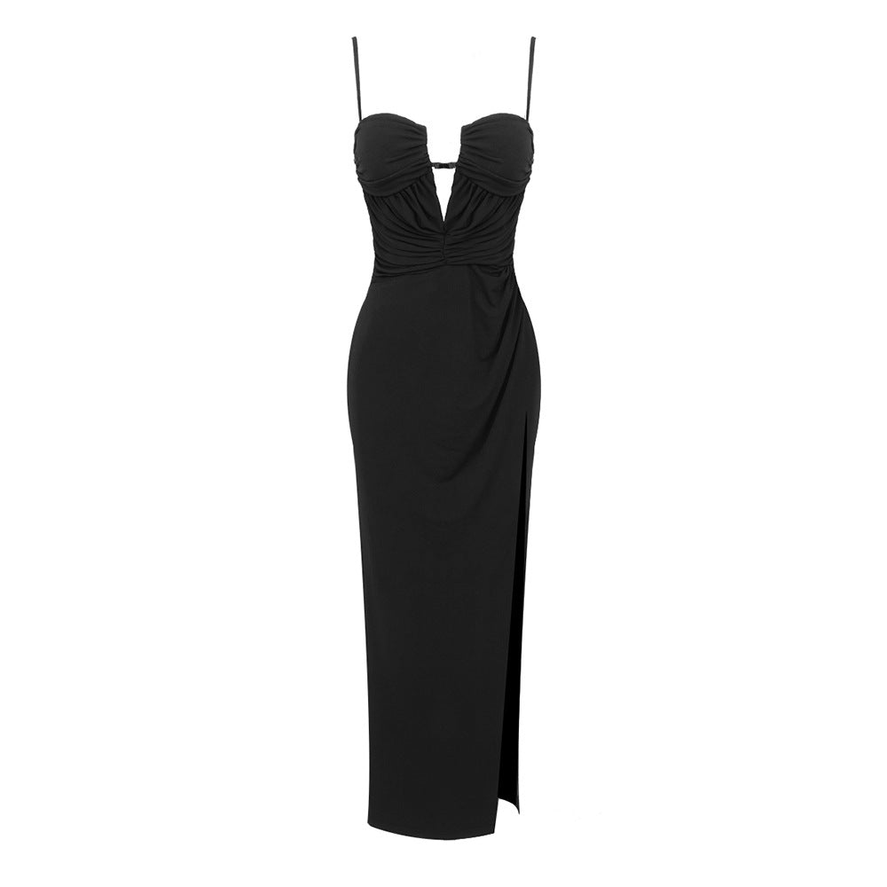Damen Elegantes Maxikleid mit tiefem V-Ausschnitt und raffinierten Drapierungen EB