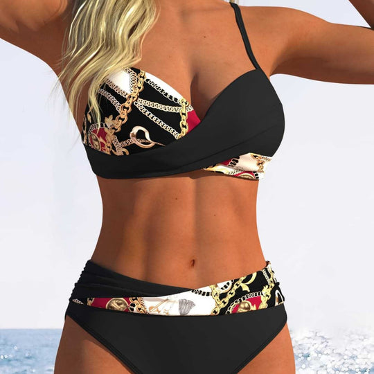 Damen Bikini-Set mit modischer Wickeloptik und schickem Kettenmuster EB