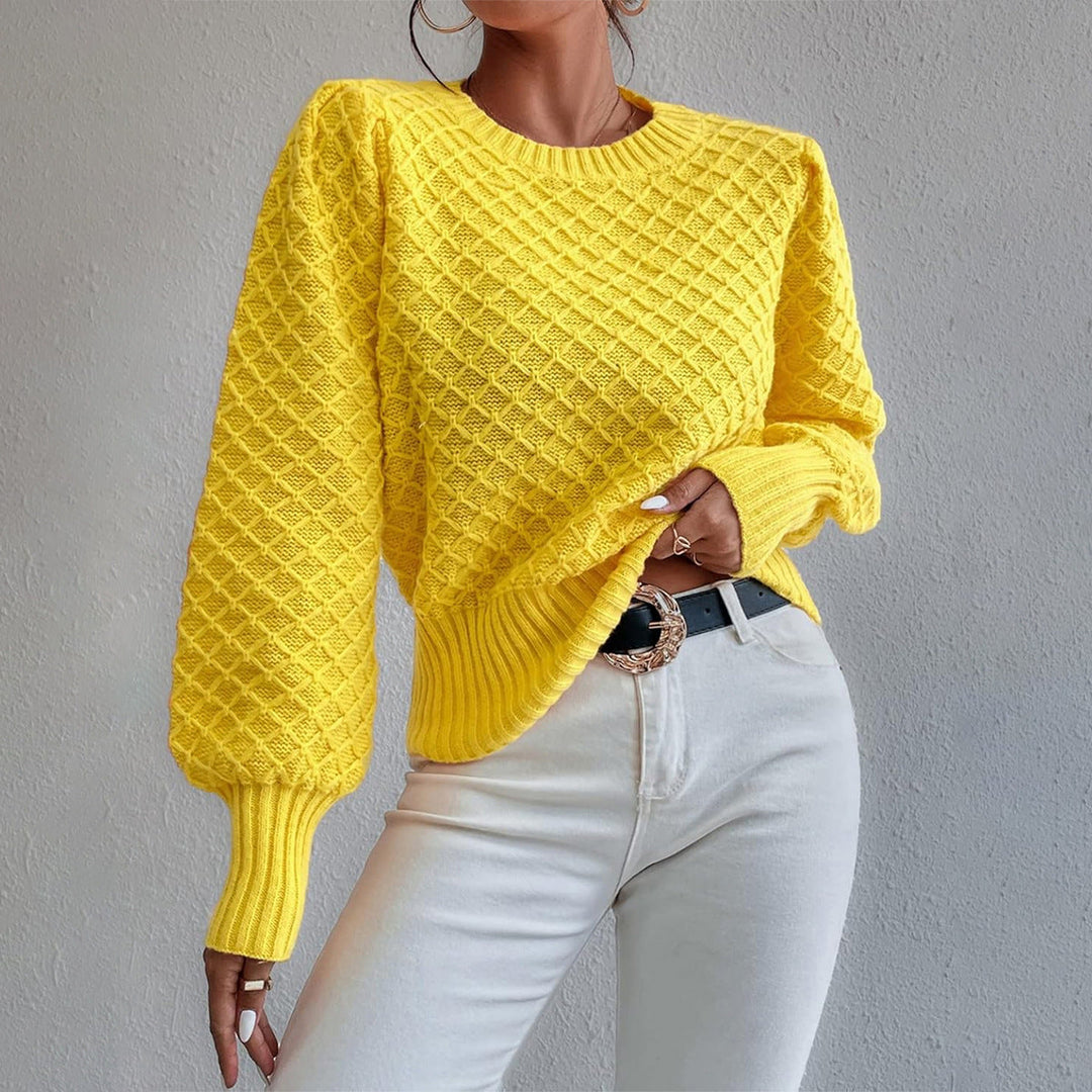 EB | Pullover Sweatshirt Wollmischung Relaxed Fit Gestepptes Muster Rundhalsausschnitt