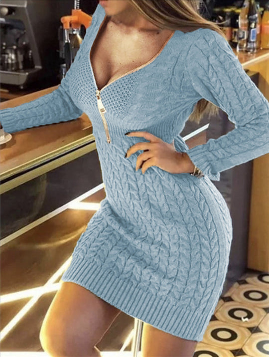 Damen Strickkleid mit hochwertigem Zipperdesign und strukturiertem Rautenmuster EB