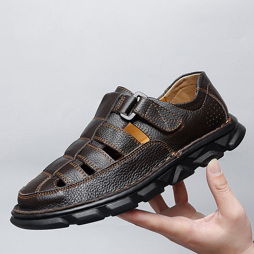 Herren offene Leder-Sandalen mit praktischem Klettverschluss und rutschfester Sohle EB