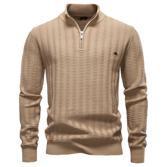 Herren Pullover mit strukturiertem Design und halbem Reißverschluss EB