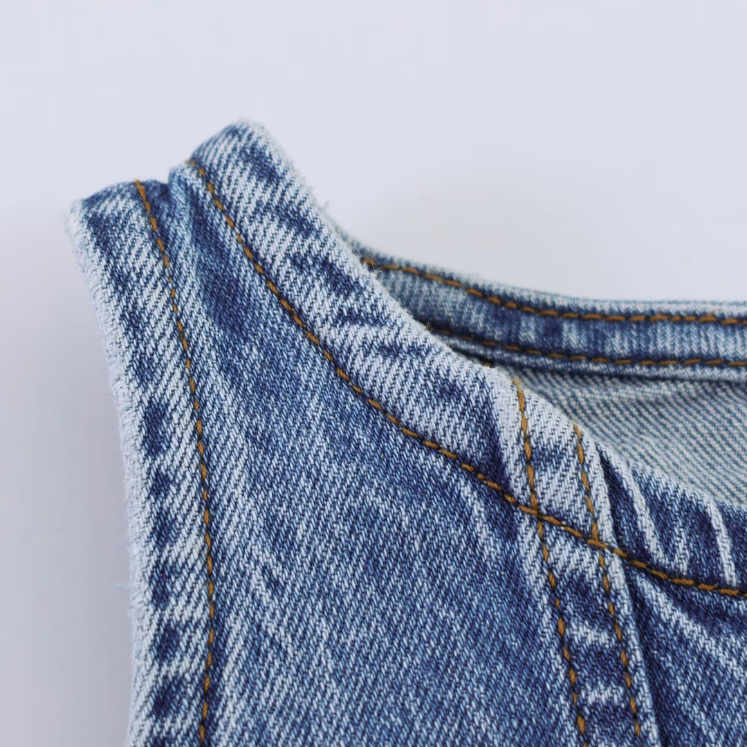 Damen Jeanskleid mit Rundhalsausschnitt und durchgehendem Knopfverschluss EB