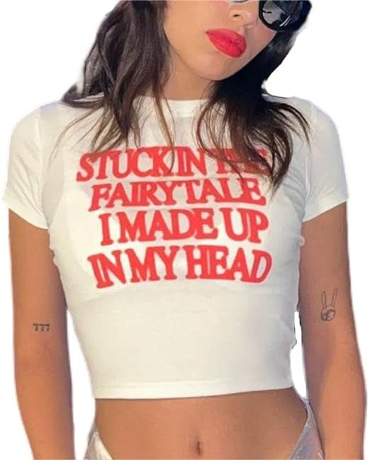 Damen Crop-T-Shirt mit animalistischem Lippenmotiv und auffälligem Schriftzug EB
