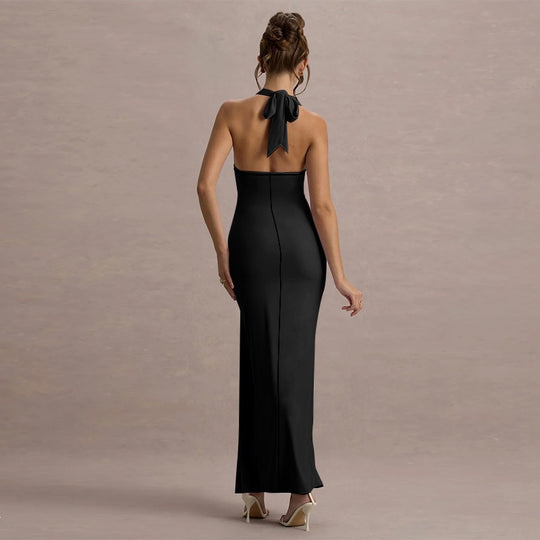 Damen Elegantes Maxikleid mit hochgeschlossenem Design und raffinierter Drapierung EB