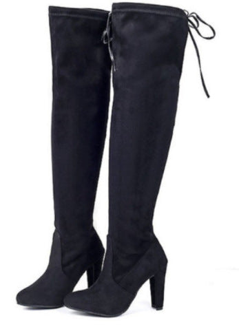 Damen  Overknee-Stiefel aus Veloursleder mit elastischem Schaft und mittelhohem Blockabsatz EB