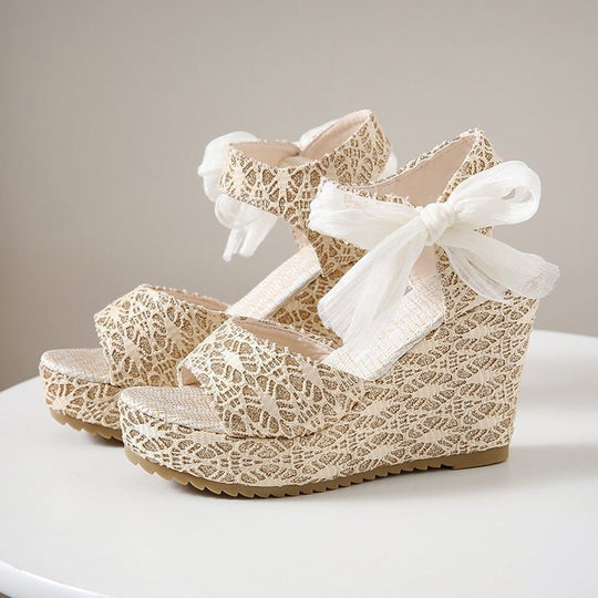 Damen Wedge-Sandalen mit eleganter Schleifenverzierung und hochwertigem Obermaterial EB
