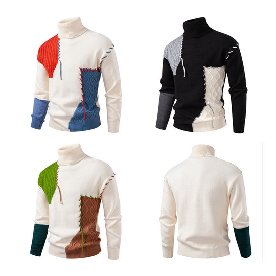 Herren Rollkragenpullover mit kreativem Strickdesign EB