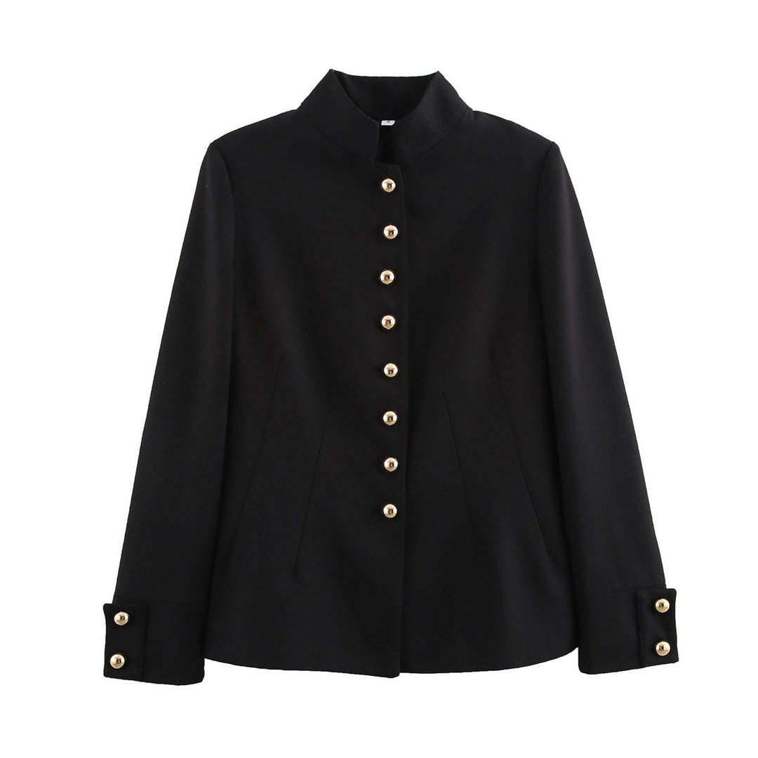 Damen elegante Steppjacke mit hochgeschlossenem Kragen und goldenen Knöpfen EB