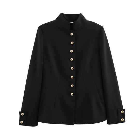 Damen elegante Steppjacke mit hochgeschlossenem Kragen und goldenen Knöpfen EB