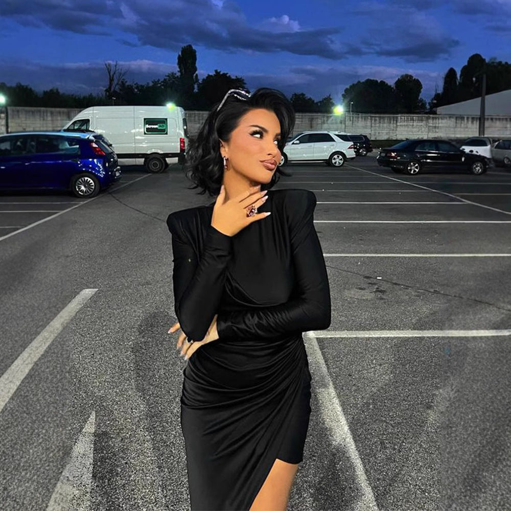 Damen elegantes Wickelkleid mit raffinierten Schnittführungen und langen Ärmeln EB