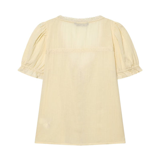 Damen luftige Bluse mit Rüschendetails und dekorativen Knöpfen EB