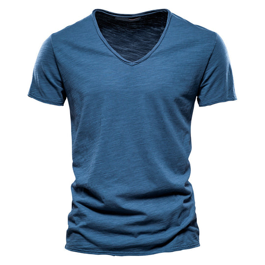 Herren nan leichtes Baumwolljersey Kurzarmshirt mit V-Ausschnitt und schmaler Passform EB
