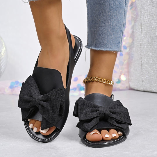 Damen Slingback-Sandalen mit dekorativer Schleifen-Applikation und verstellbarem Riemen EB