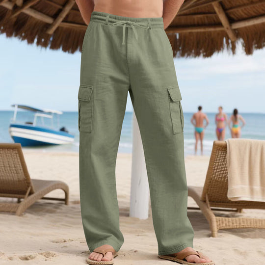 Herren Bequeme Strandcargo-Hose mit seitlichen Taschen und verstellbarem Kordelzug EB