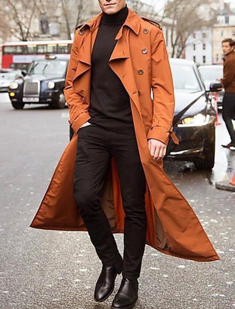 Herren eleganter Trenchcoat mit stilvollen Knopfdetails und hohem Kragen EB