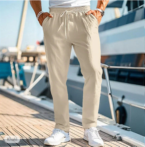 Herren nan lässige Leinenmisch-Joggerhose mit Kordelzug, angeschrägten Eingrifftaschen und schmalem Knöchelabschluss EB