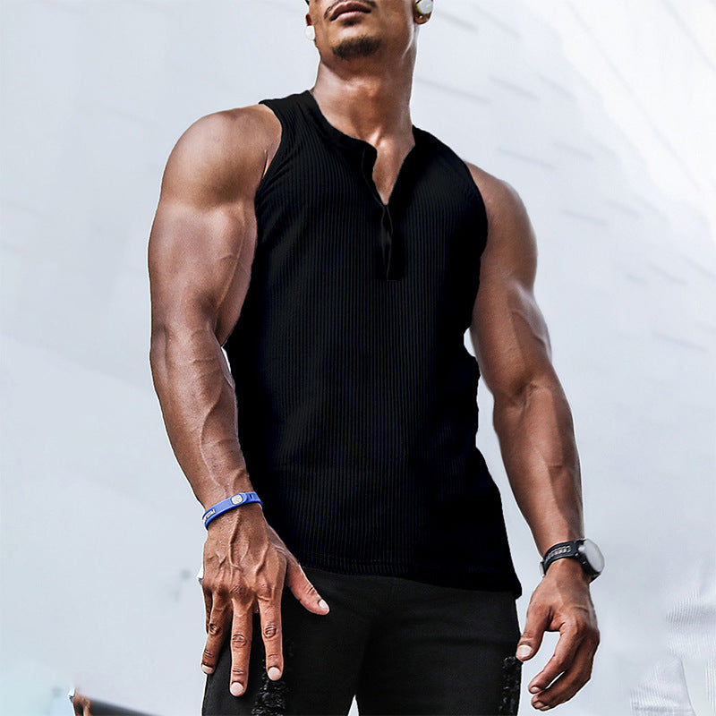 Herren Ärmelloses Sport-Tanktop mit Knopfleiste und atmungsaktivem Gewebe EB