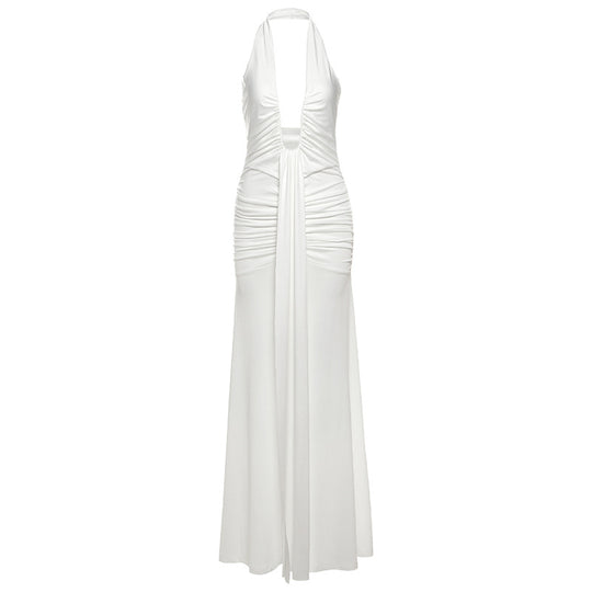 Damen Elegantes Maxikleid mit raffinierten Drapierungen und tiefem V-Ausschnitt EB