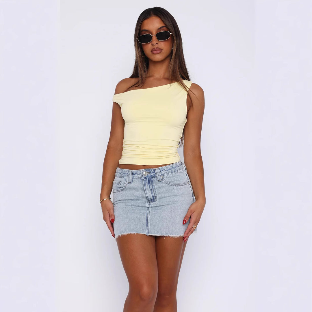 Damen Crop-Top mit floralem Design und schulterfreiem Schnitt EB