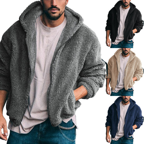 Herren nan voluminöse Sherpa-Hoodie Jacke mit Bomber-Schnitt, verdecktem Reißverschluss und Ärmeltasche EB