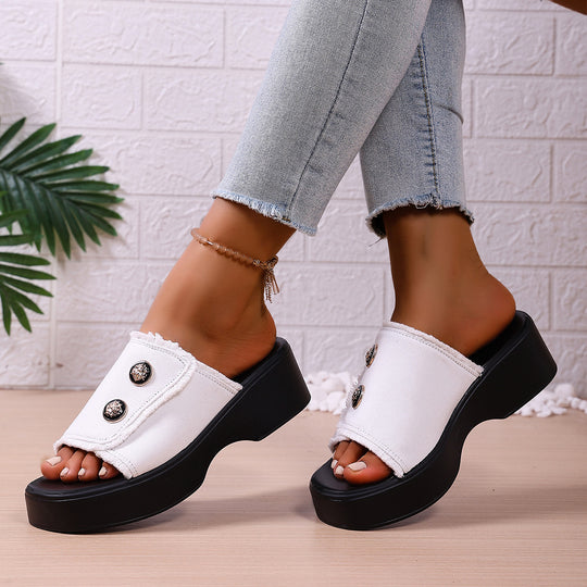 Damen Modische Clogs mit Kunstfellbesatz und dicker Sohle EB