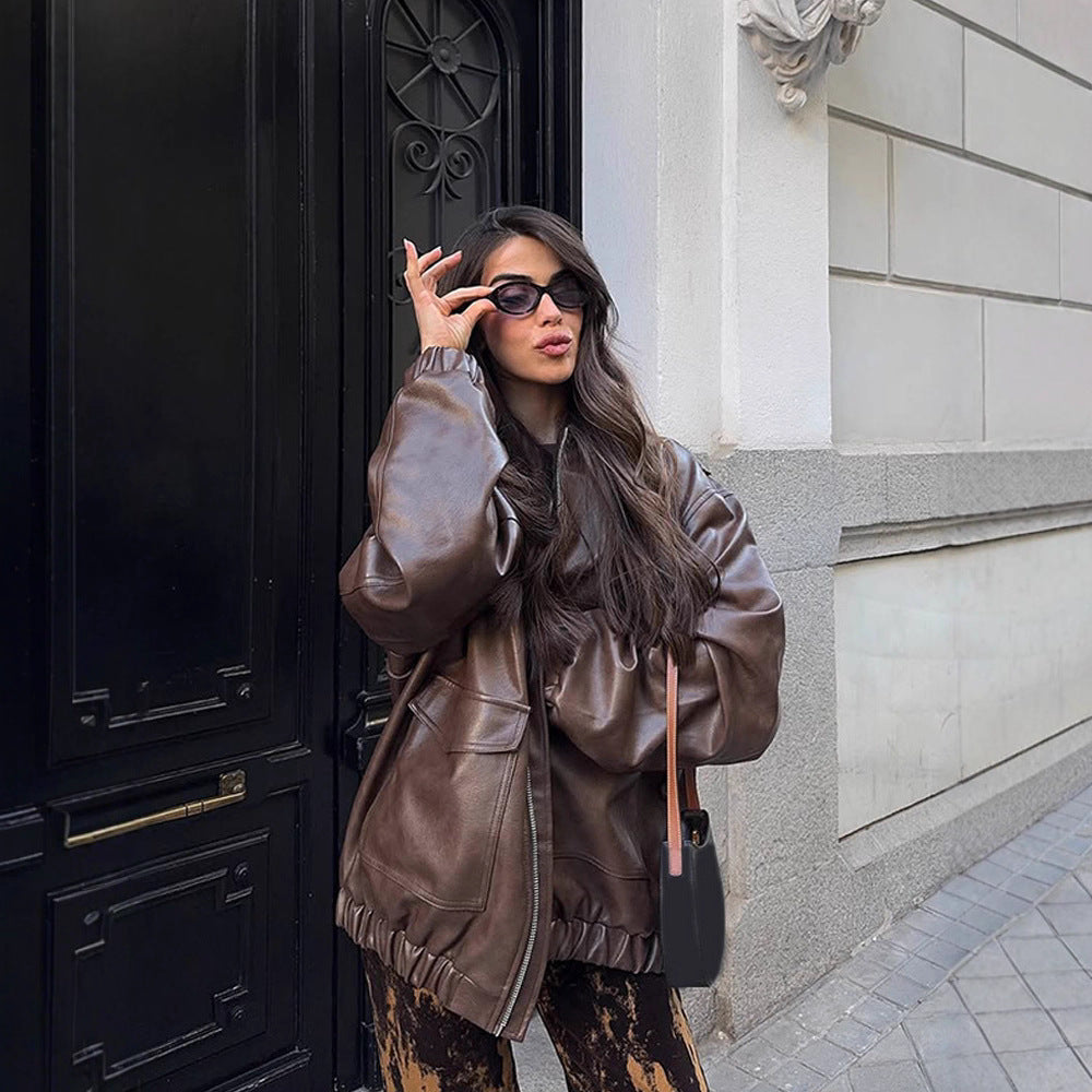 Damen Oversized Kunstlederjacke EB