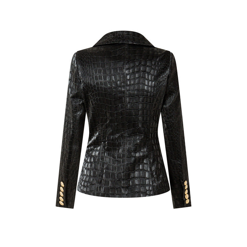 EB | Croc-Stil Faux-Leder Mantel