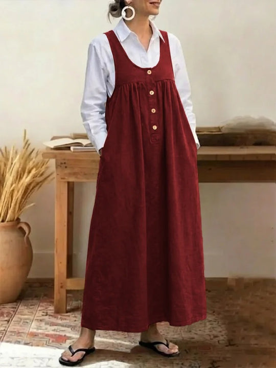 Damen Maxikleid mit Knopf- und Taschen-Details EB