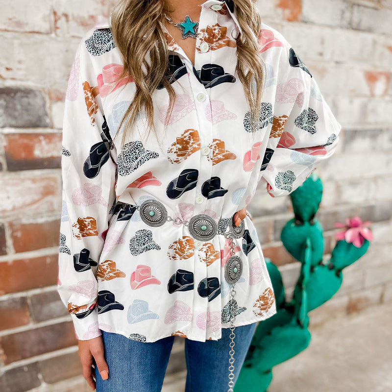 Damen lockeres Blusenshirt mit farbenfrohem Print und lässigem Schnitt EB
