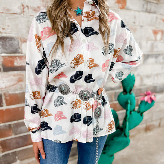 Damen lockeres Blusenshirt mit farbenfrohem Print und lässigem Schnitt EB