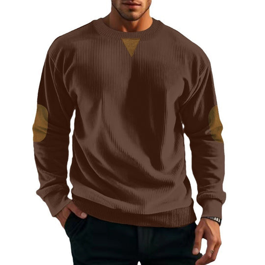 Herren Grobstruktur Pullover mit Ellbogenpatches und Rundhalsausschnitt EB