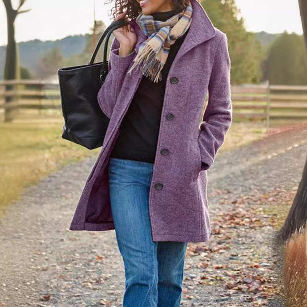 Damen eleganter Wollmantel mit klassischem Revers EB