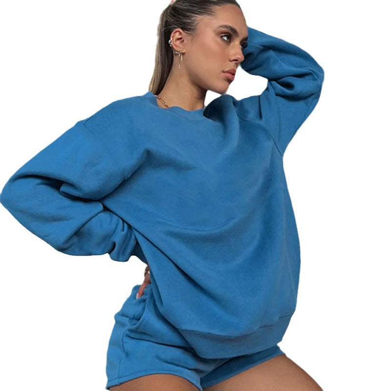 Damen nan weites Sweatshirt und Shorts Haus-Set aus weichem Frottee EB
