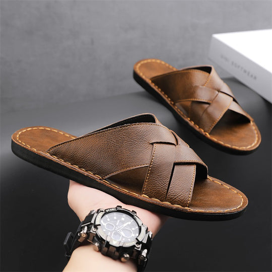 Herren Elegante und bequeme Leder-Sandalen mit verstellbarem Riemensystem EB