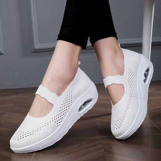 Damen atmungsaktive Slip-On Sneakers mit elastischem Riemen EB