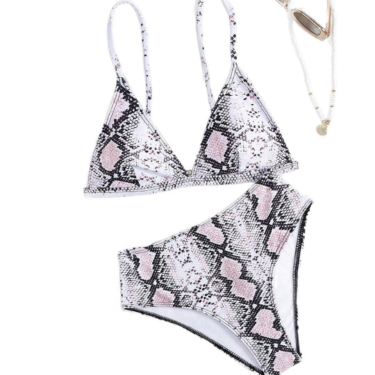 Damen modern geschnittenes Bikini-Set mit Schlangenmuster EB
