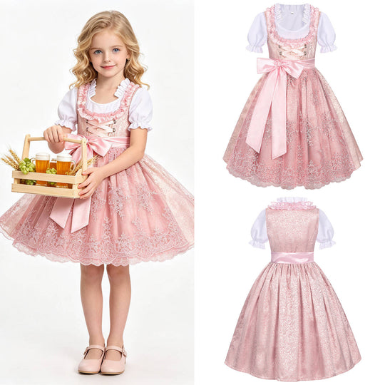Damen nan traditionelles Kinderdirndl mit bestickter Schürze und Rüschenbluse EB