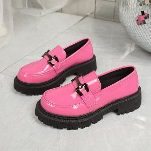 Damen Modische Loafers mit robustem Profil und dekorativem Schnallen-Detail EB