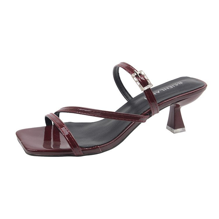 Damen elegante Slingback Sandalen mit transparentem Blockabsatz EB