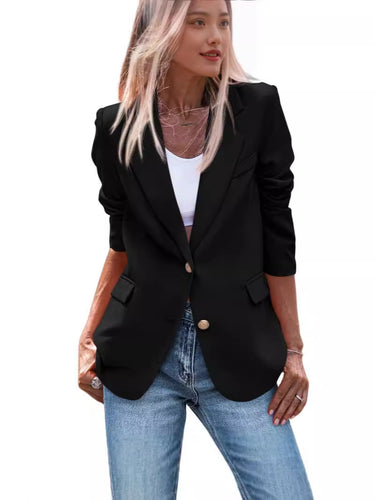 Damen Eleganter Einreiher Blazer mit goldenen Knöpfen und tailliertem Schnitt EB
