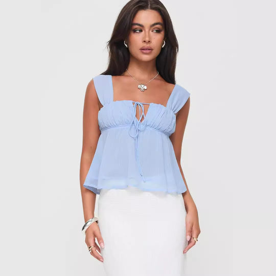 Damen luftiges Sommeroberteil mit raffiniertem Rüschendesign EB